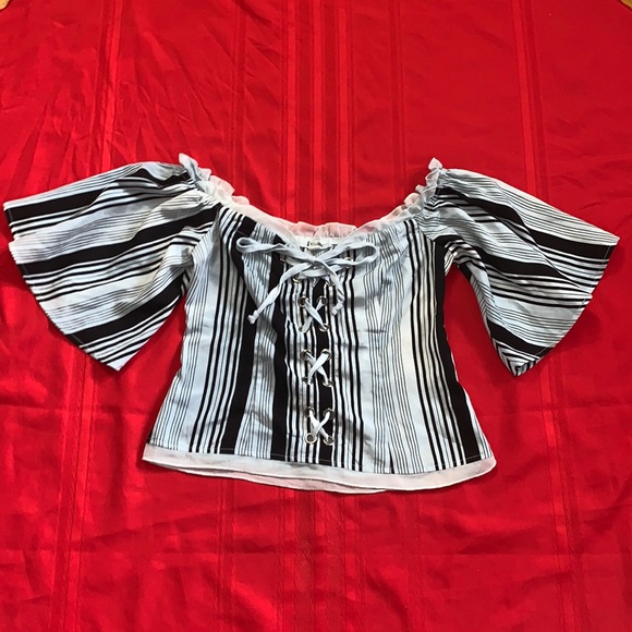 Striped Off Shoulder Blouse - Picture 1 of 7
